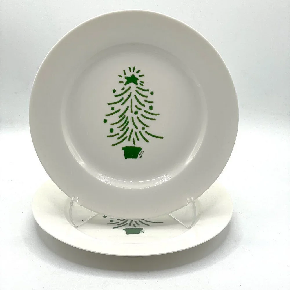 Trish Richman Crate&Barrel Christmas Tree Holiday 1999 Desert Plates Set of 2